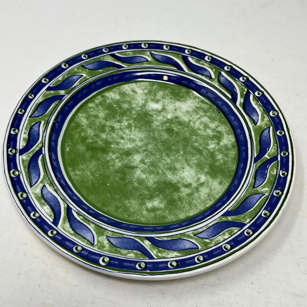 Pier 1 Versailles Salad Plates Set 4 Green Blue Leaf Italy Ceramica Quadrifoglio
